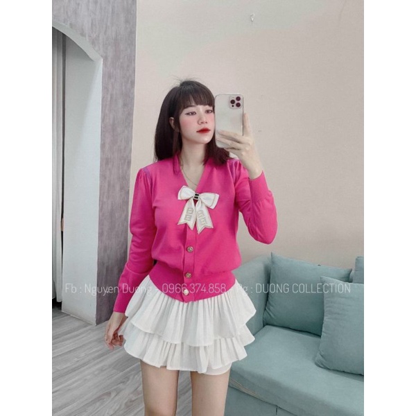 Cadigian Dáng Ngắn  Kèm Tag Nơ Rời Phong Cách Vintage