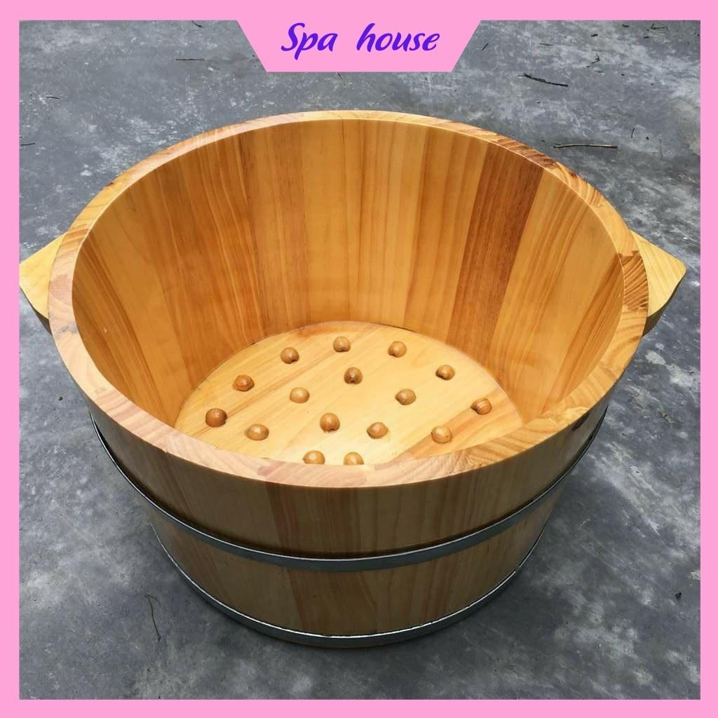Chậu gỗ ngâm chân trơn, bồn ngâm chân gỗ thông giữ nhiệt tốt