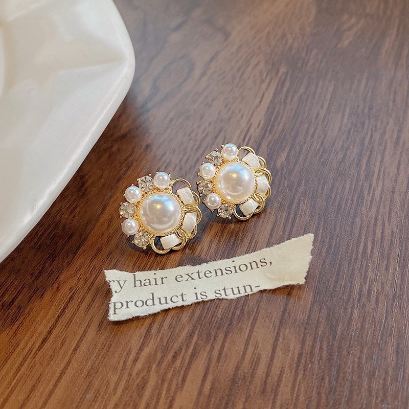 Khuyên tai nữ MANYUE thiết kế hình học đính ngọc trai đơn giản cổ điển Hàn Quốc