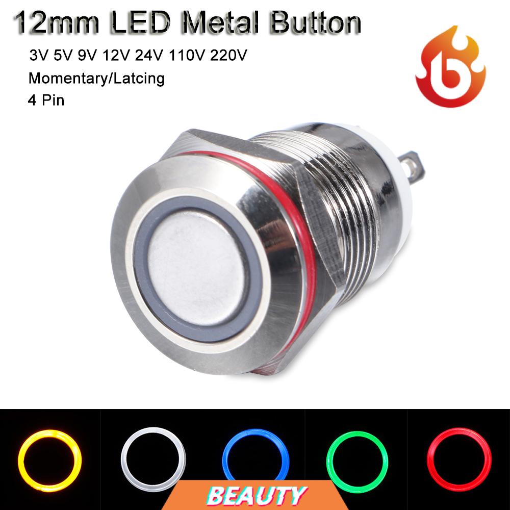 Công tắc On/Off dạng nhấn cho đèn led bằng kim loại chống thấm nước cỡ 12mm điện áp 3V 5V 9V 12V 24V 110V 220V