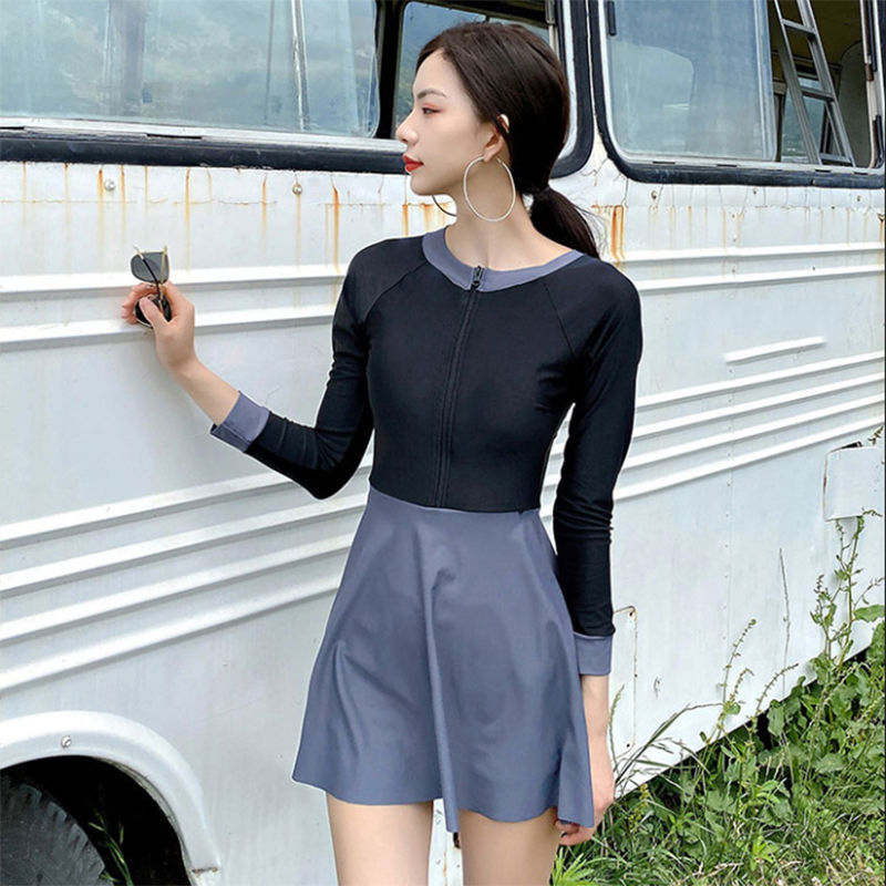 Đồ Bơi Dài Tay Váy 1 Mảnh Hàn Quốc Thời Trang Chống Nắng Dây Kéo Đàn Hồi Nữ | BigBuy360 - bigbuy360.vn