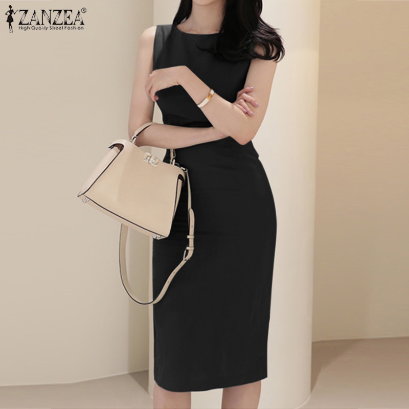 ZANZEA Đầm Midi Không Tay Cổ Tròn Có Khóa Kéo Sau Lưng Thời Trang Cho Nữ