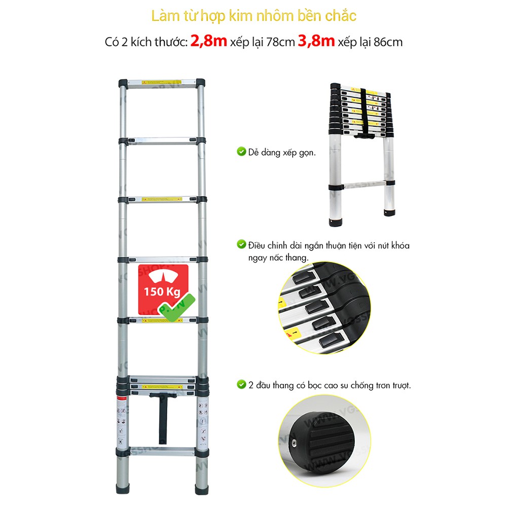 Thang Nhôm Rút Chữ A Kachi 3m8 MK04