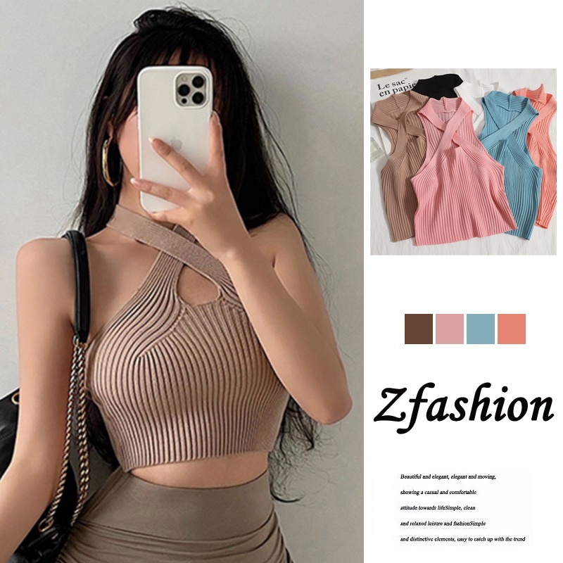 Áo Croptop Dệt Kim Màu Sắc Tinh Khiết Thời Trang Mùa Hè Quyến Rũ Cho Nữ