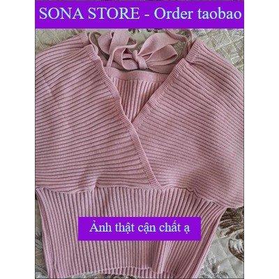 Áo len croptop tay dài, Áo len cổ v, Hàng quảng châu cao cấp, SONA STORE