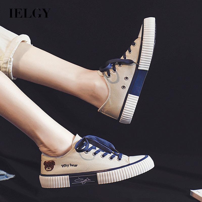 Giày thể thao IELGY canvas buộc dây in hình gấu dễ thương thời trang