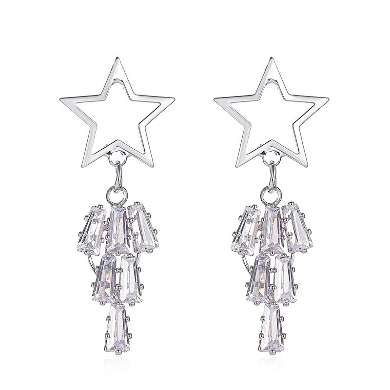 Bông Tai Dáng Dài Đính Đá Zircon Phong Cách Hàn Quốc Xinh Xắn