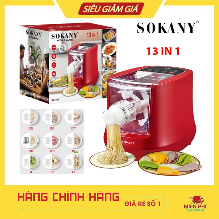 Máy làm mì sợi tươi tự động, làm đế sủi cảo tại nhà 13 khuôn SOKANY Chính hãng
