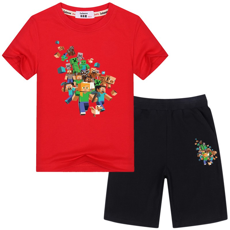 Bộ Áo Thun 2 Món &quot;Minecraft&quot; + Quần Short Cotton Cho Bé Trai