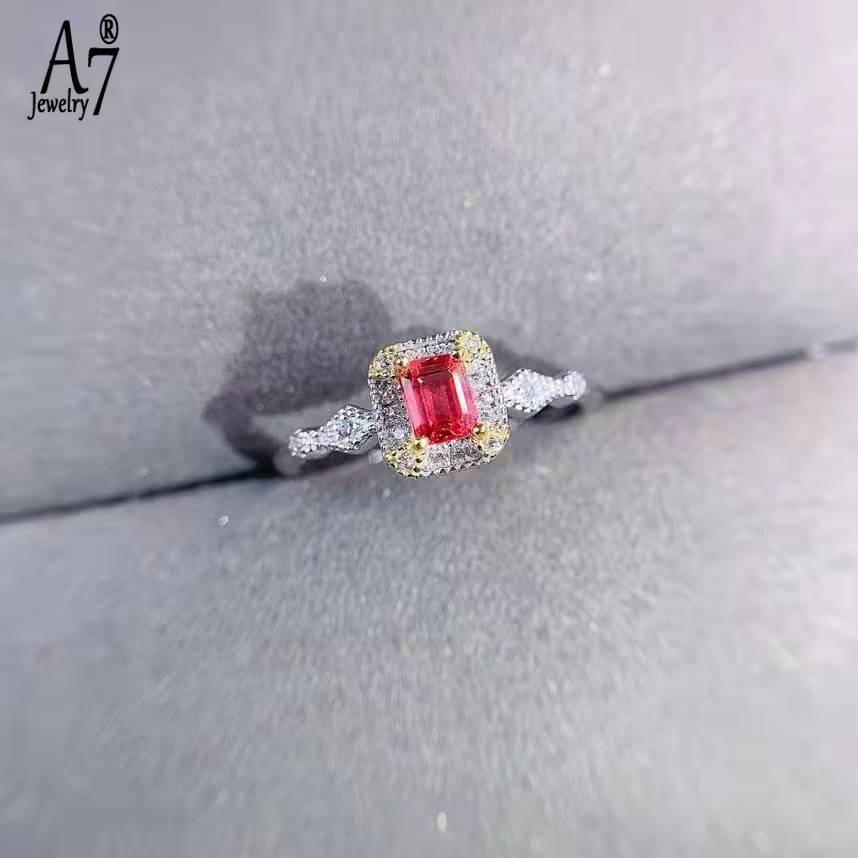 Nhẫn Đính Đá A7 Ruby Hai Tông Màu Hở