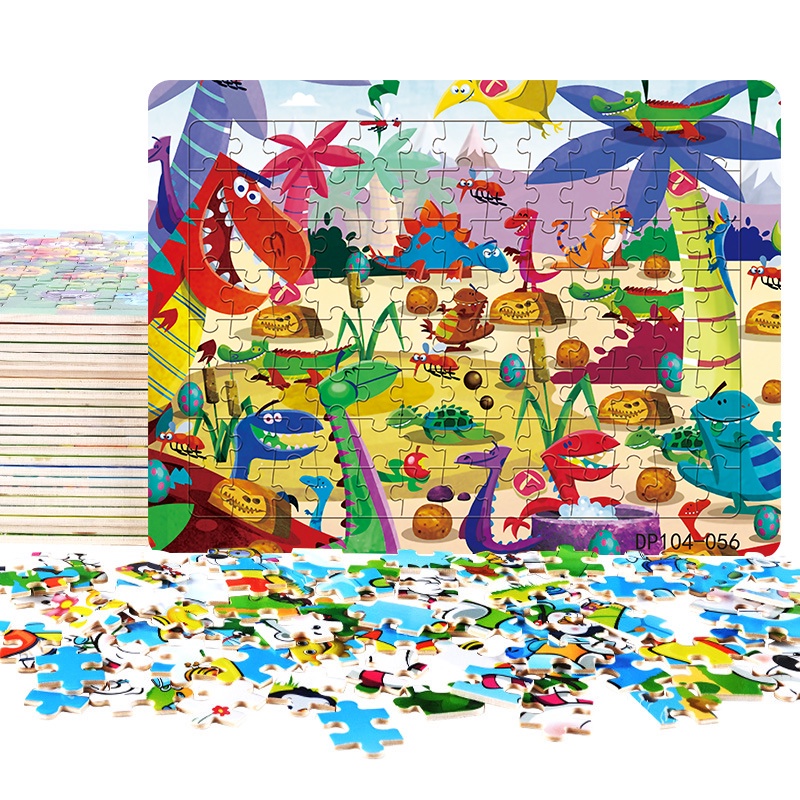 Bộ Đồ Chơi Xếp Hình Khủng Long Hoạt Hình 104 Mảnh Dày Dặn Giáo Dục Sớm Cho Bé