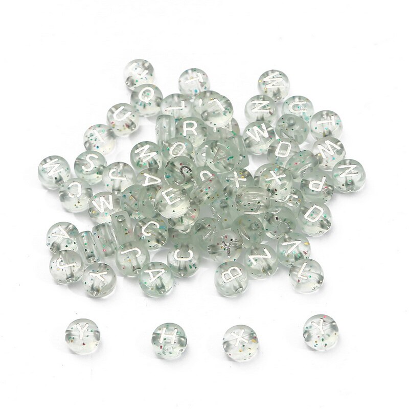 Bộ 100 hạt acrylic tròn 7mm in chữ cái làm trang sức