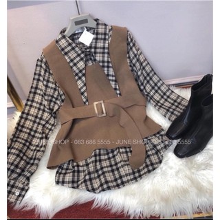 Sét áo sơ mi kèm gile dạ đai