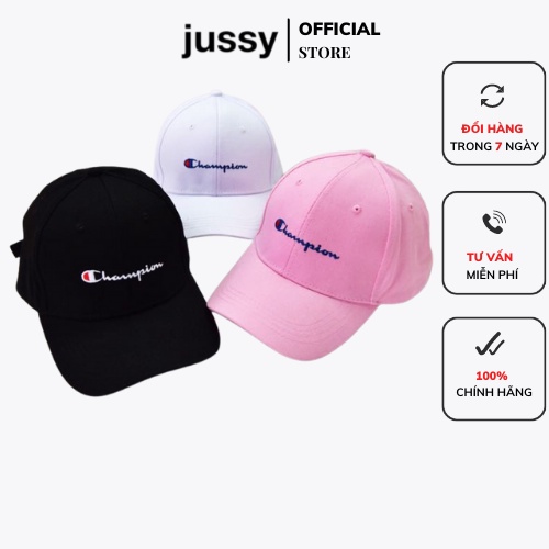 Nón Kết Champion, Mũ Lưỡi Trai Nam Nữ Thời Trang Jussy Fashion Chất Vải Poly Thoáng Mát Form Nón Lưỡi Trai Chuẩn Đẹp