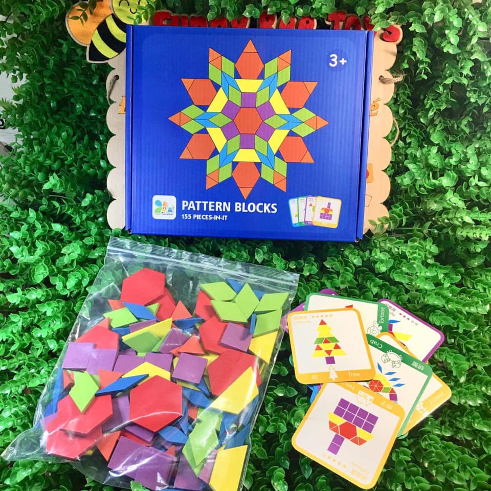 Bộ đồ chơi xếp hình sáng tạo Pattern Blocks 155 chi tiết kèm 24 thẻ mẫu cho bé