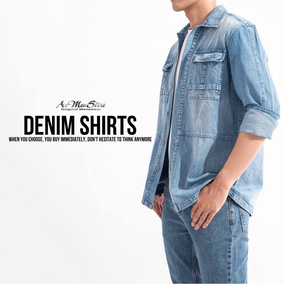 Áo sơ mi denim nam fom rộng Routine