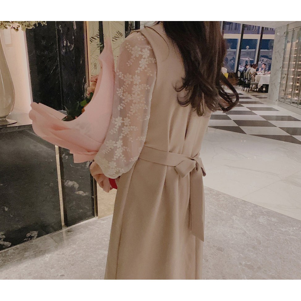 32523 Bộ Áo Sơ Mi Dài Tay Cổ Búp Bê + Đầm Yếm Trơn Màu Xinh Xắn Dành Cho Nữ