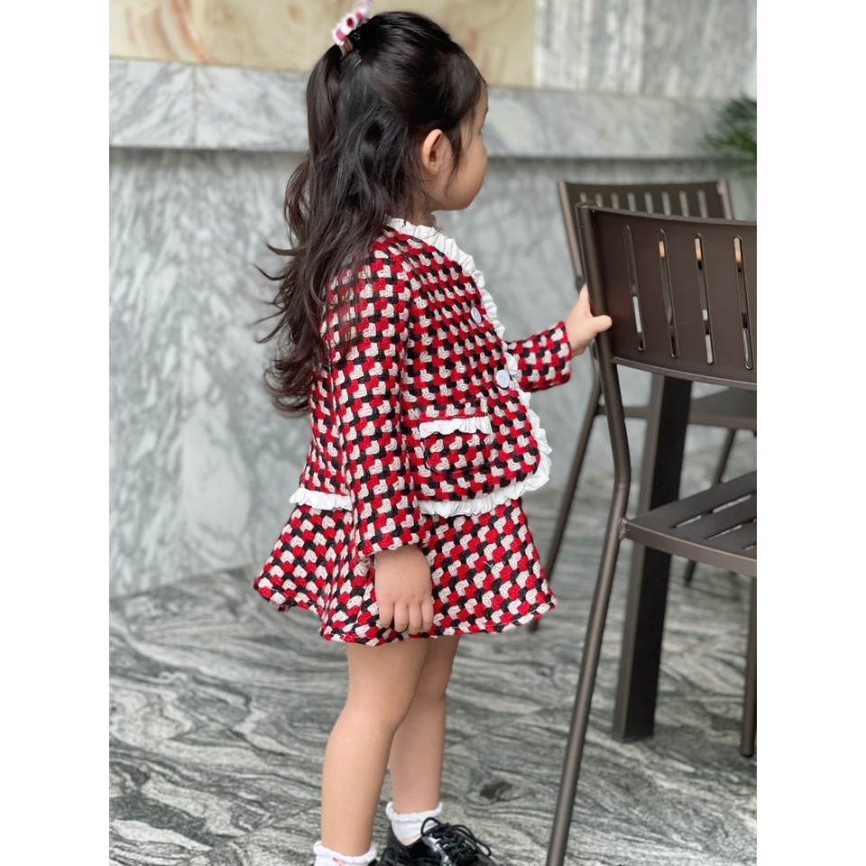 Sét dạ Lennco kẻ đỏ viền trắng