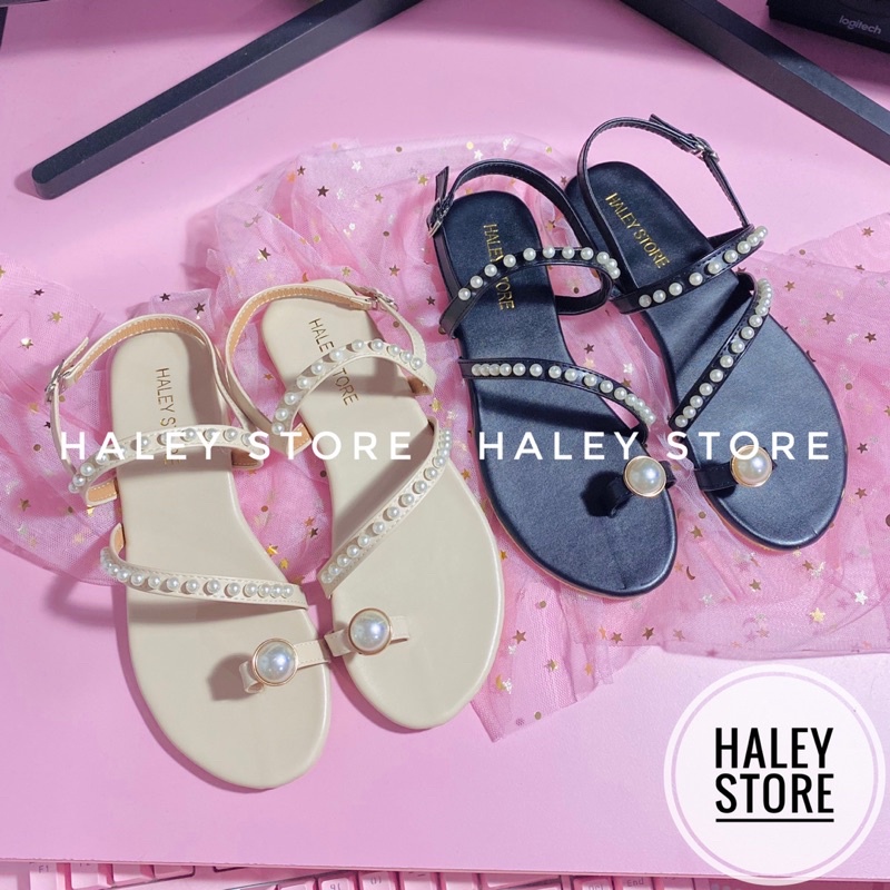 Giày sandal nữ HALEY STORE đế bệt quai mảnh xỏ ngón đính ngọc khoá cài rẻ bền đẹp đi chơi đi học đi tiệc đi du lịch