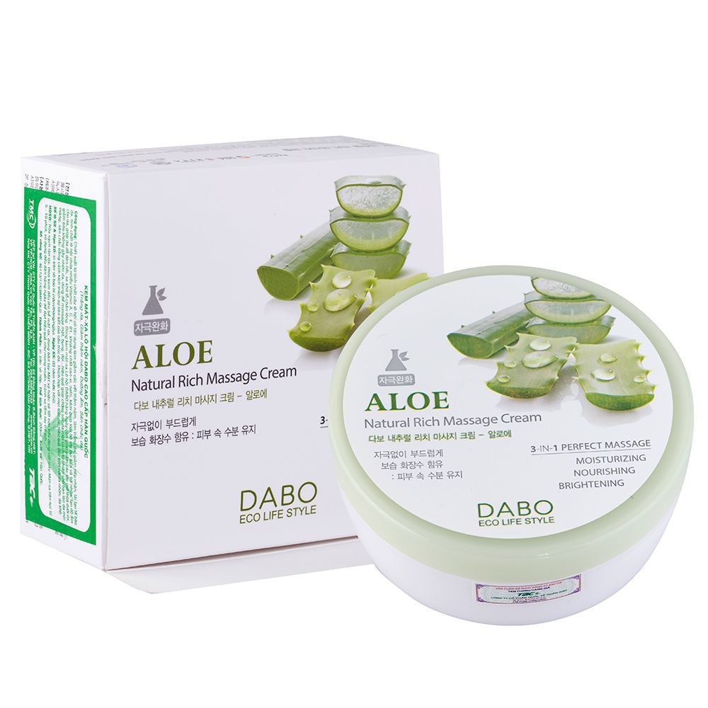 Dabo Natural Rich Massage Cream Aloe - Kem mát xa căng cơ mặt,dưỡng trắng da cao cấp 200ml