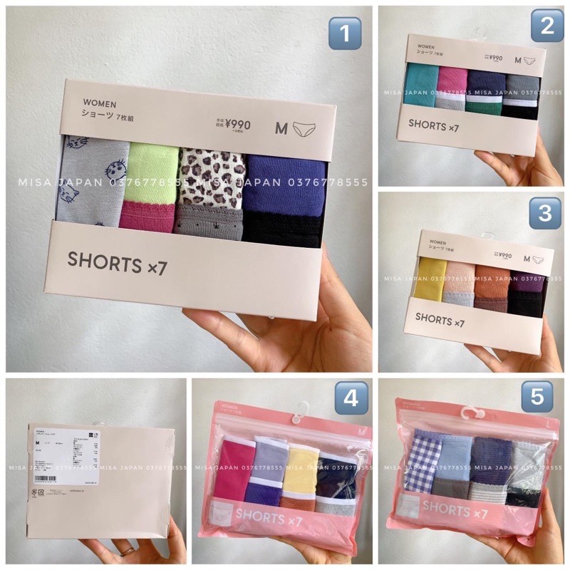 Set quần chip GU 100% cotton thoáng mát (set 6 quần/set 7 quần)