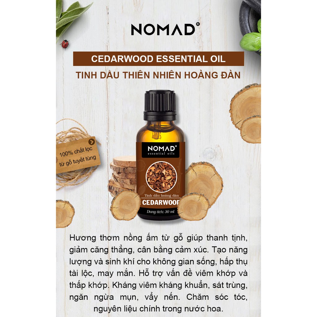 Tinh Dầu Thiên Nhiên Hoàng Đàn (Tuyết Tùng) Nomad Cedarwood Essential Oil