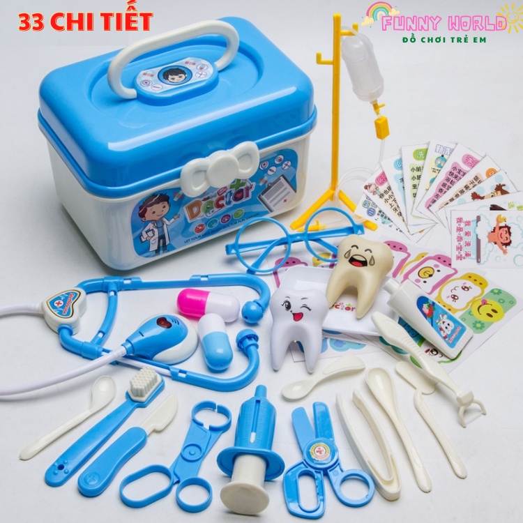 Bộ đồ chơi bác sĩ nha khoa cho bé 33 chi tiết bổ ích thú vị bằng nhựa nguyên sinh ABS cao cấp an toàn cho bé trai và bé