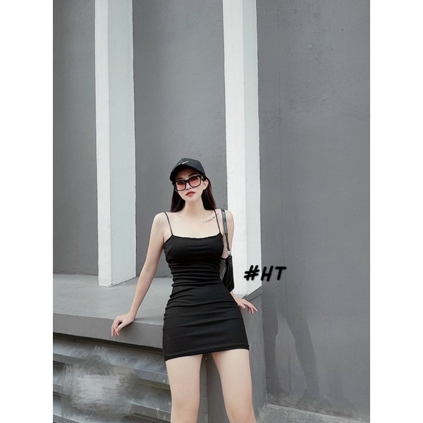 Váy 2 dây body đầm ôm body ngắn sexy sợi bún thun borip co giãn dày đẹp màu đen, trắng JUMIO