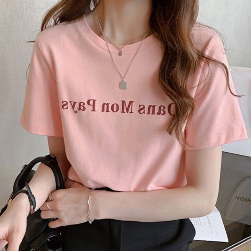 Áo Thun Ngắn Tay In Chữ Cá Tính Thời Trang 164504 Áo Thun Cổ Tròn Dáng Rộng Thiết Kế Đơn Giản Trẻ Trung Hợp Thời Trang Hè