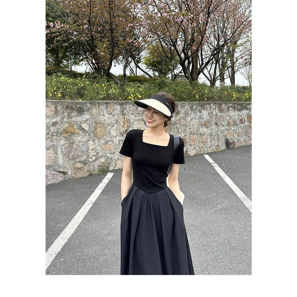 Đầm Dài Cổ Vuông Màu Đen Thời Trang Mùa Hè 63998