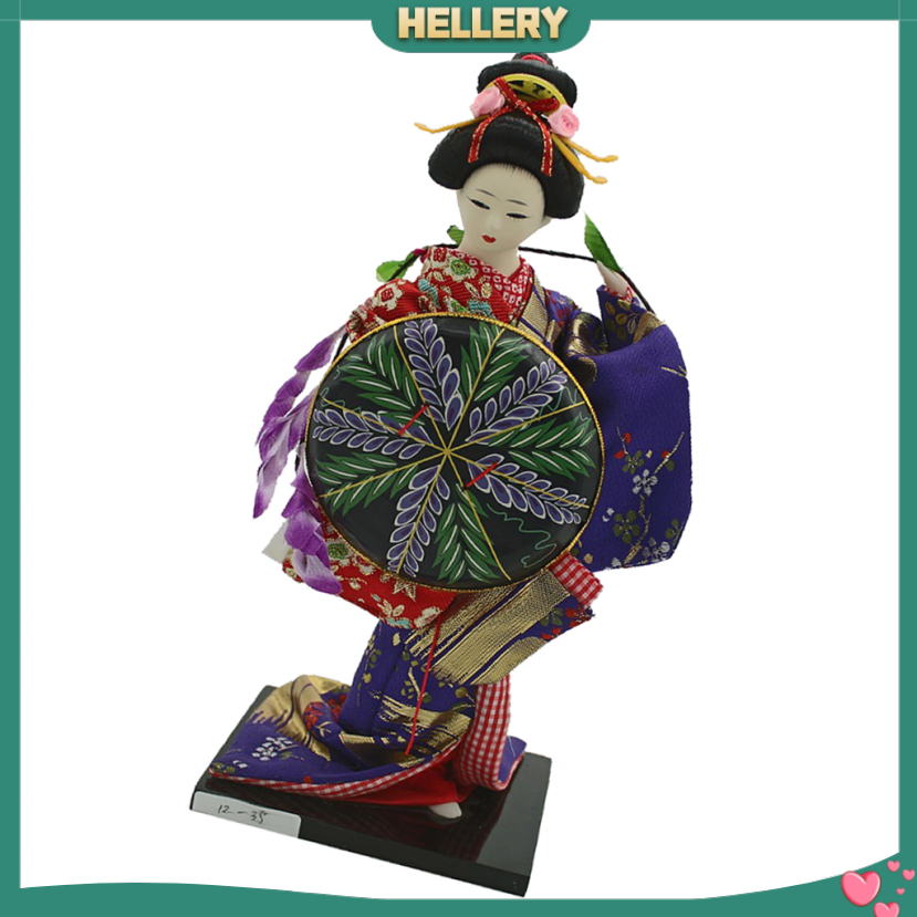 Búp Bê Geisha Mặc Kimono Màu Tím Kích Thước 12inch Kèm Áo Choàng Màu Sắc Dùng Trang Trí Nhà Cửa