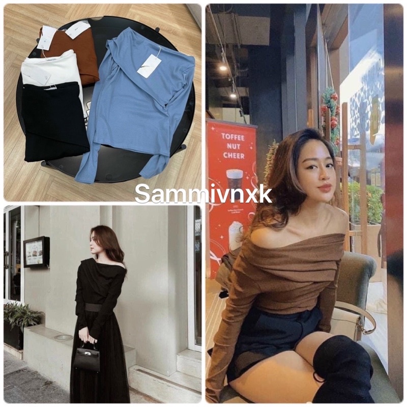 Áo thun trễ vai nhún tay dài Sammivnxk❤️Áo lệch vai dài tay❤️freeship