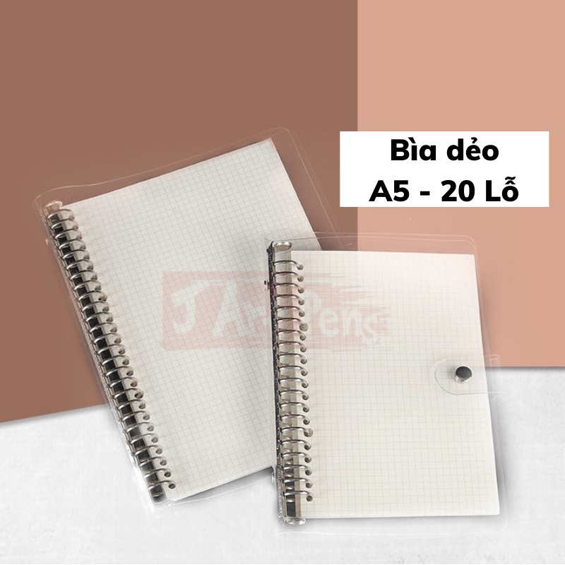 Sổ Còng Bìa Dẻo Trong A5 20 Lỗ Binder Trong Suốt  Có Cúc Bấm Làm Planner Bullet Journal