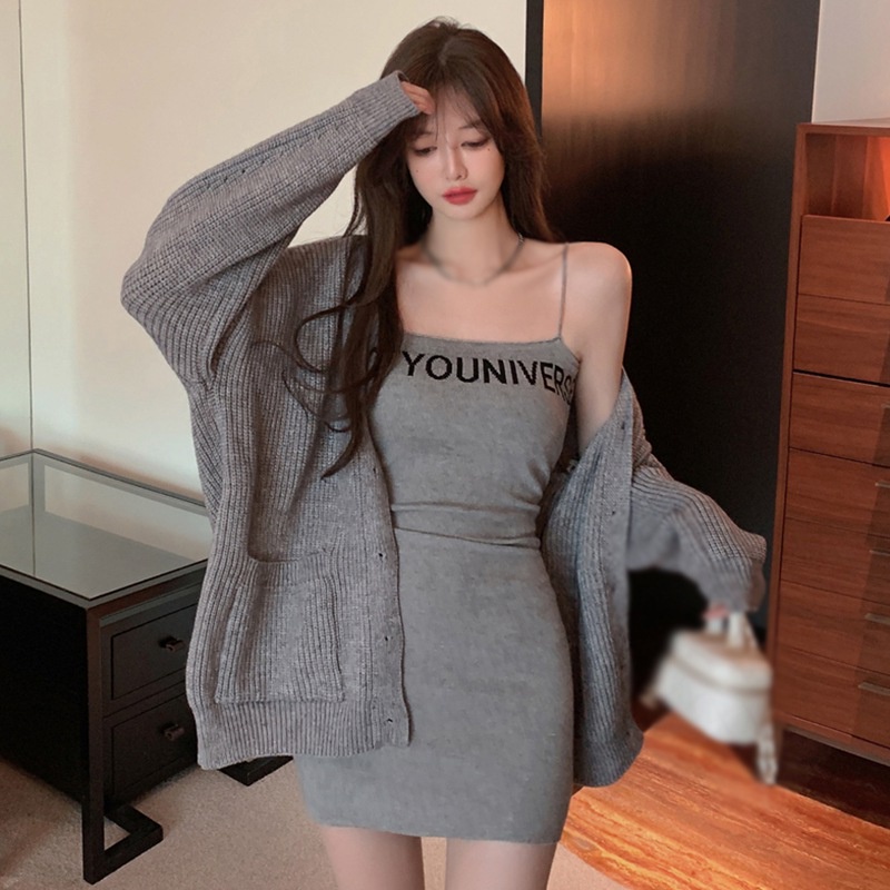 Đầm Dệt Kim Hai Dây Ôm Dáng In Chữ Thời Trang Đi Biển Cho Nữ