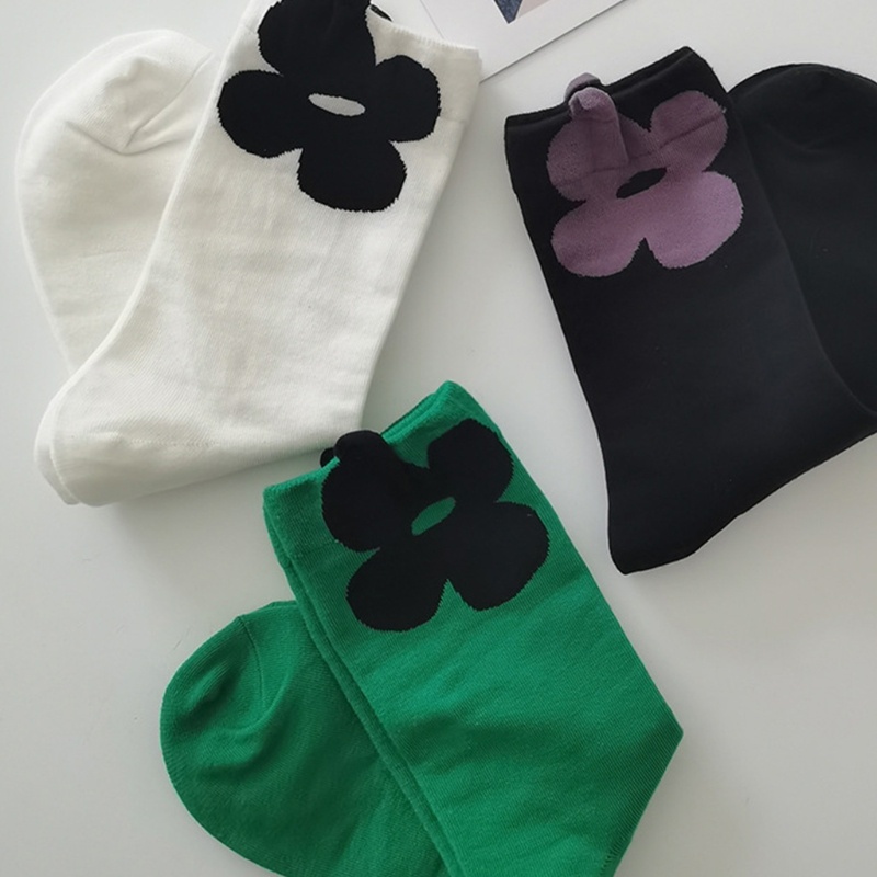 YOUYO Vớ cotton cổ thuyền họa tiết hoa màu sắc tương phản phong cách Harajuku Hàn Quốc cho nữ sinh