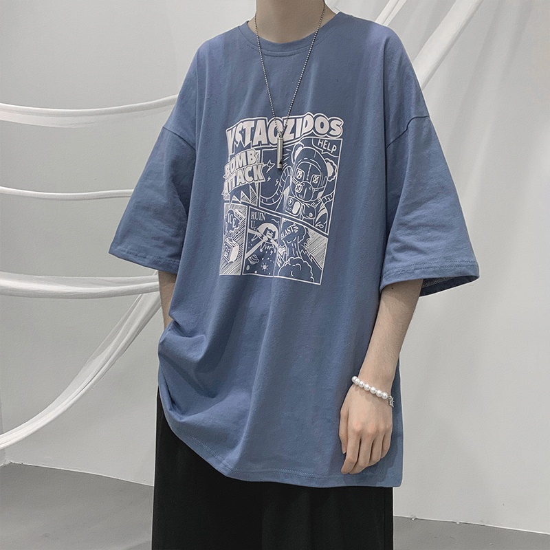 Áo thun tay ngắn dáng rộng in hoạt hình kiểu Nhật dễ thương size S-8XL cho bạn nam