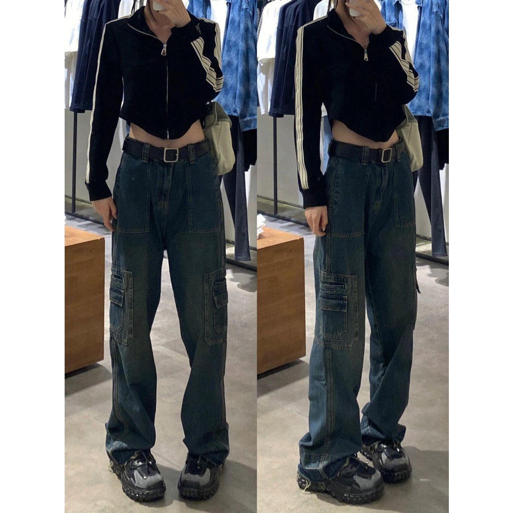 Quần Jeans Nữ Lưng Cao Có Túi Thời Trang Hàn
