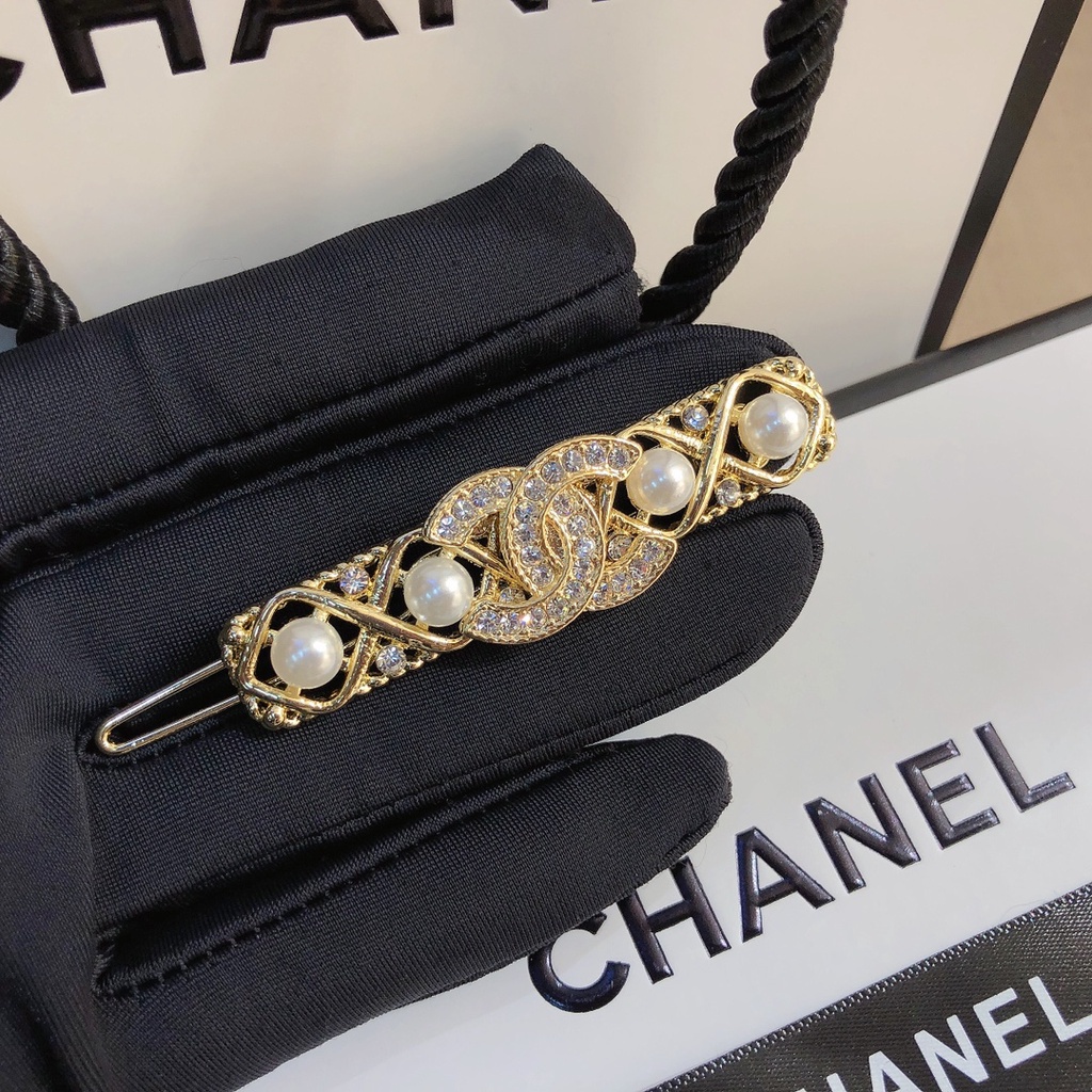 Kẹp tóc chữ c đính đá + ngọc trai thời trang cho nữ