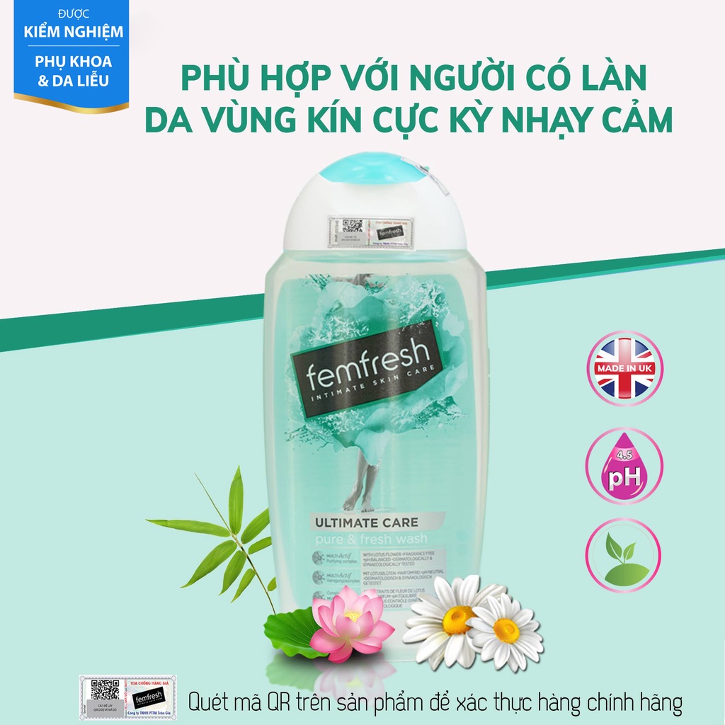 Dung dịch vệ sinh phụ nữ Femfresh làm sạch vùng kín, hỗ trợ ngừa nấm ngứa, viêm nhiễm, sạch thơm suốt ngày dài.