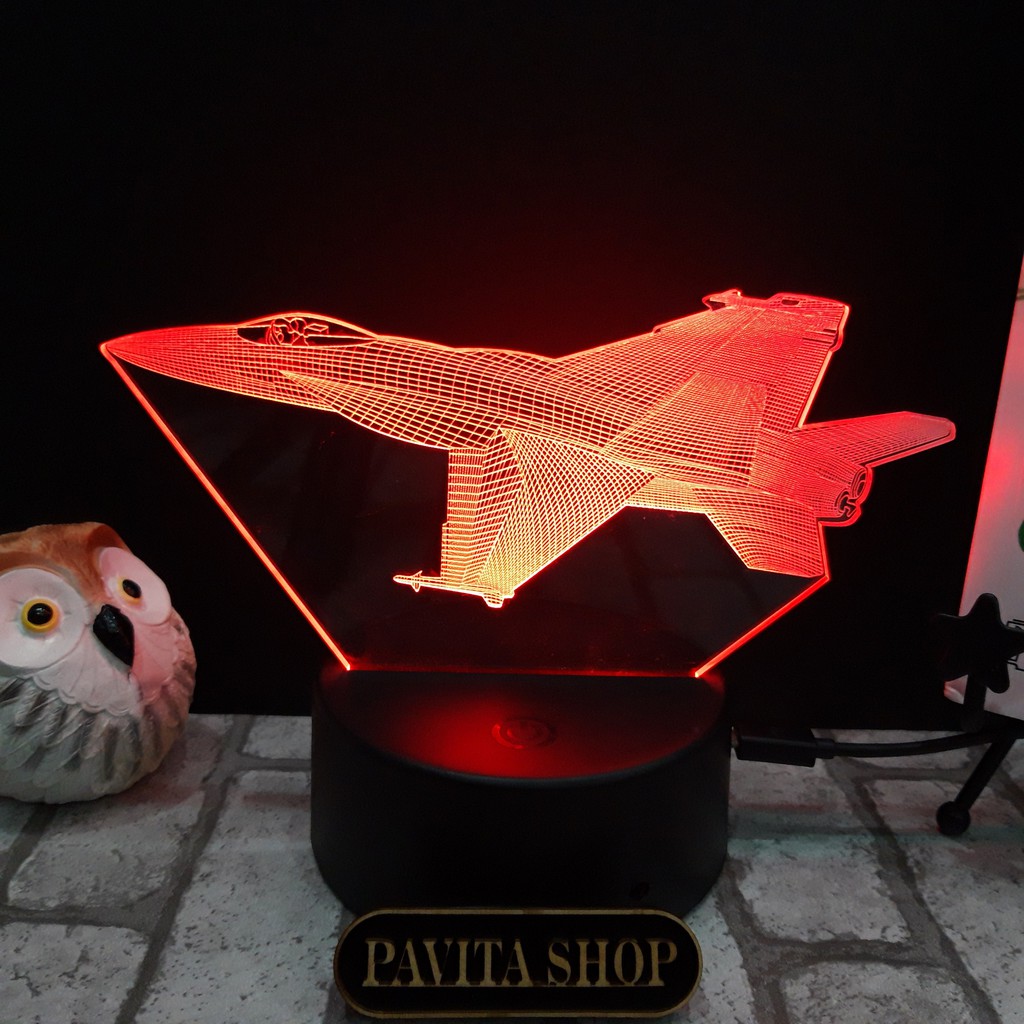 Đèn ngủ led 3d PAVITA hình máy bay phản lực, quà tặng thú vị cho bạn bè, cho bé, đèn để bàn trang trí đẹp