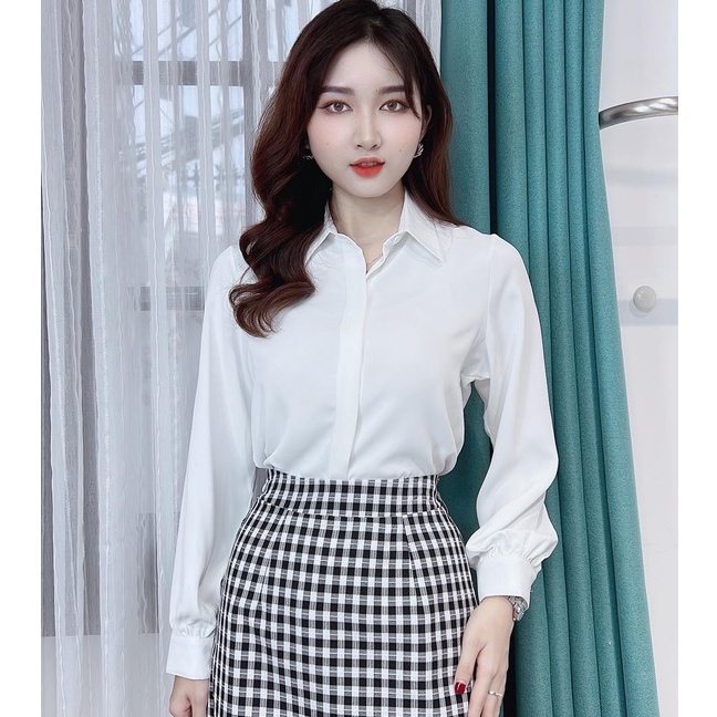 Áo sơ mi lụa tay dài kiểu cổ vạt vuông rời cá tính CHUU A60028