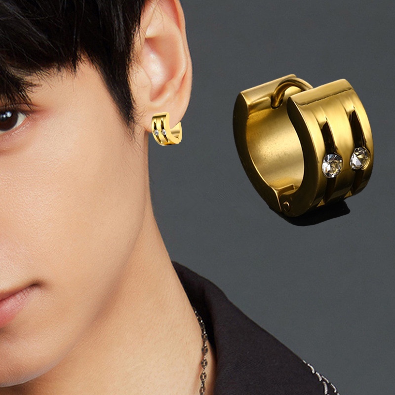 Khuyên Tai Tròn Bằng Thép Titanium Đính Kim Cương Thời Trang Đơn Giản Phong Cách Hàn Quốc Unisex