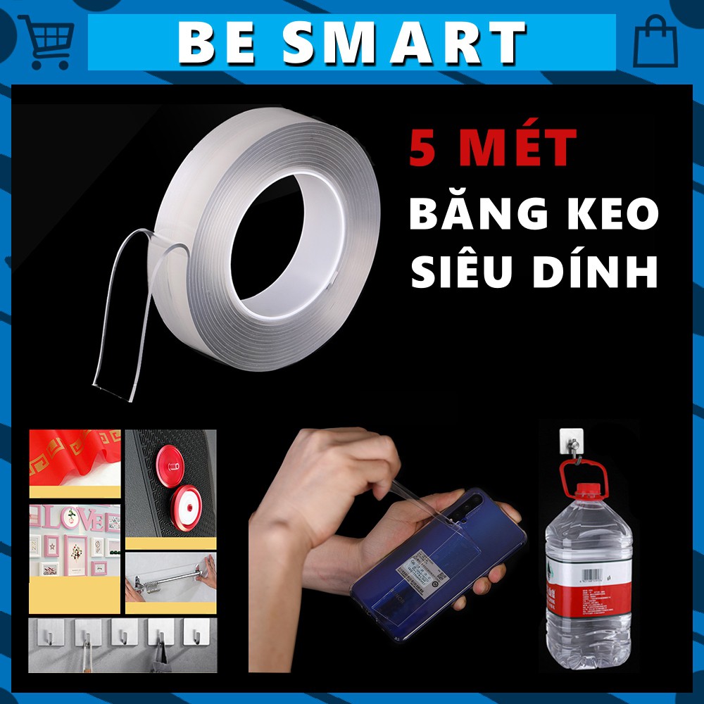 Băng Keo Dán 5 Mét 2 Mặt Đa Năng Siêu Dính Trong Suốt Dán Mọi Bề Mặt Besmart