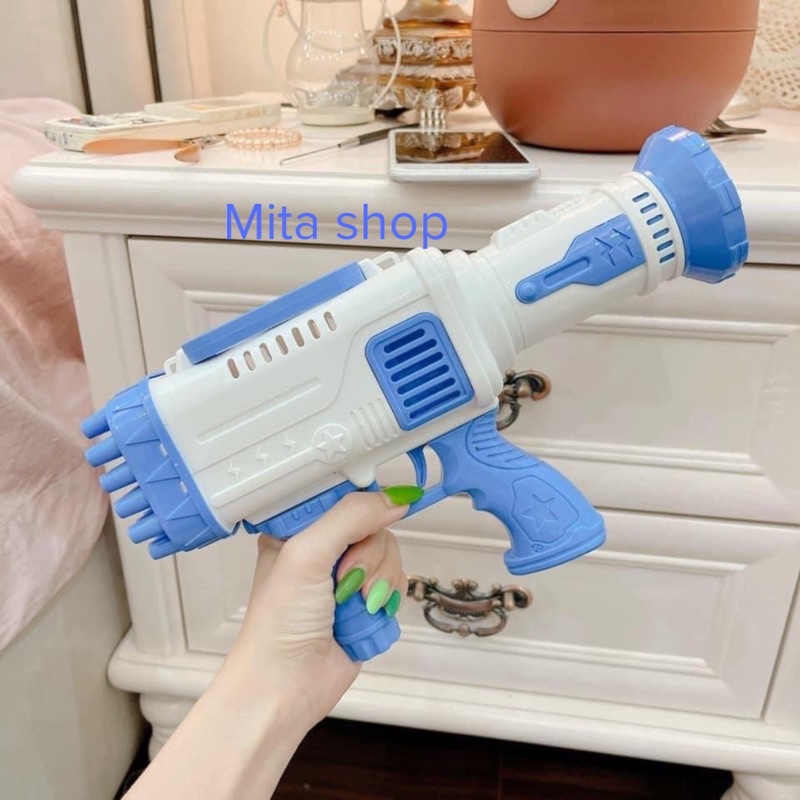 Súng bắn bong bóng 32 nòng siêu mạnh tặng kèm lọ nước xà phòng - đồ chơi trẻ em, quà tặng bé