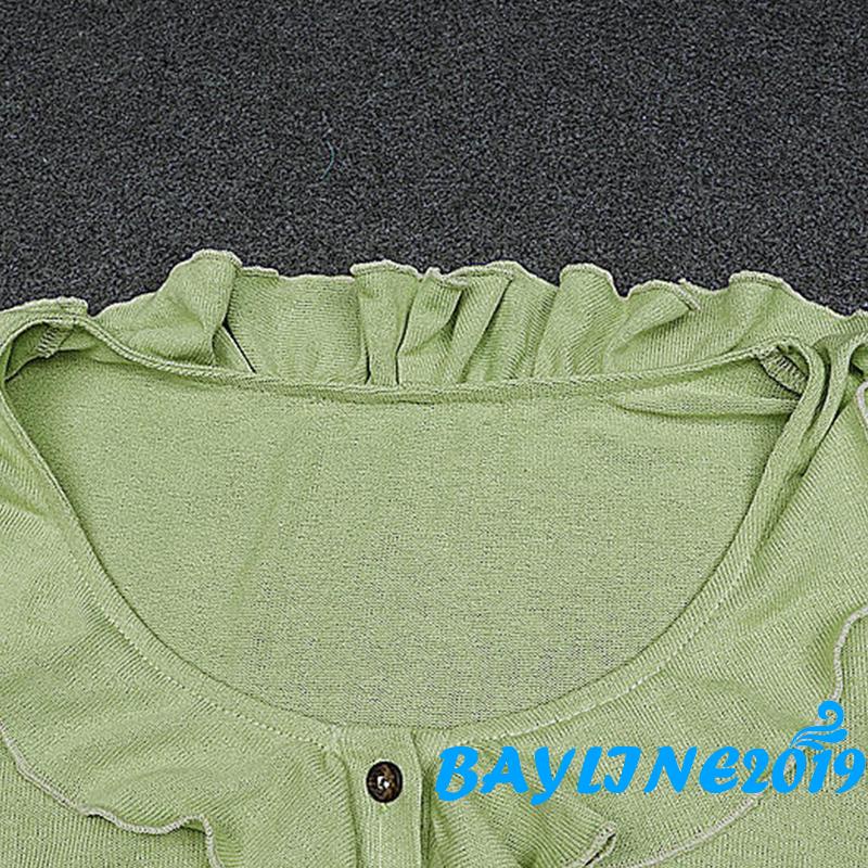 Áo Croptop Tay Dài Màu Trơn Phối Bèo Cài Nút Đơn Giản Hợp Thời Trang Cho Nữ