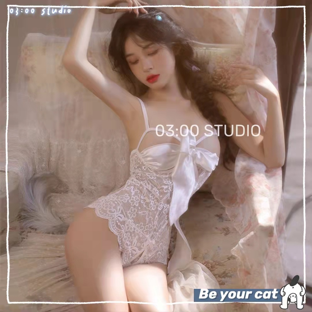 Bodysuit ren sexy phối nơ ngực, váy ngủ jum xẻ đáy gợi cảm ren xuyên thấu - Bds003  #99