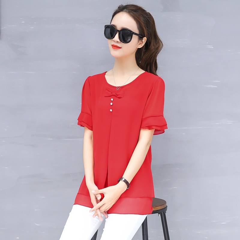 Áo Kiểu Chiffon Tay Ngắn Thời Trang Mùa Hè Cho Phụ Nữ Trung Niên 30-40 Tuổi