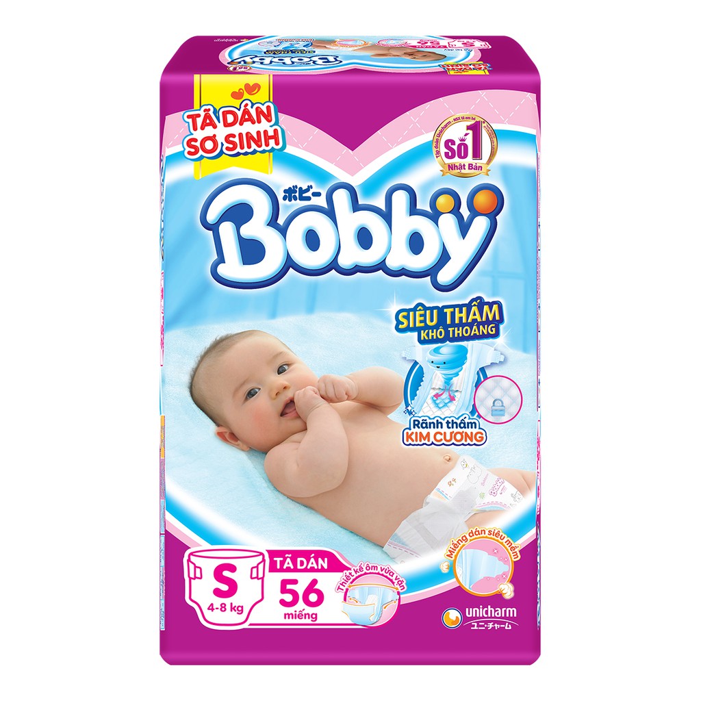 Tã Dán Sơ Sinh Bobby Siêu Thấm Size S56 (Cho Bé 4-8kg)