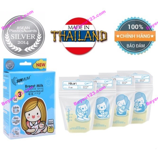 1-2 Hộp 30 túi trữ sữa mẹ 100ml không BPA Sunmum Thái Lan