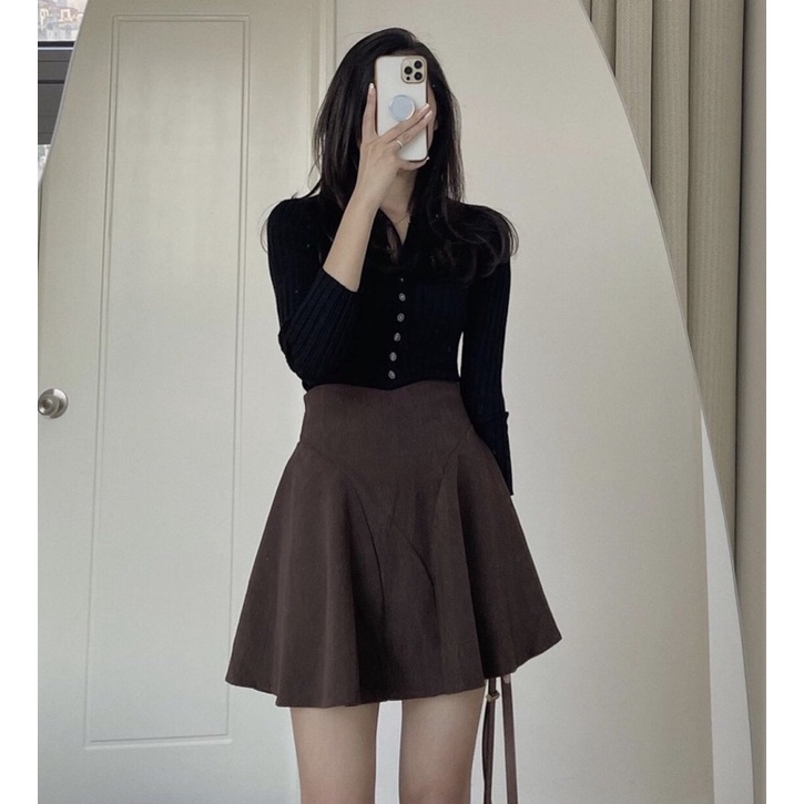 (ảnh +video thật)Chân váy xoè nhung tăm cạp cao, Chân váy chữ a ngắn kèm lót quần Linzstore | BigBuy360 - bigbuy360.vn